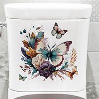 Butterfly Flowers Wall Stickers, Bathroom Toilet Stickers, Room Decor, Restroom Removable Stickers, Self-adhesive Decal Stickers miniinthebox - thumbnail