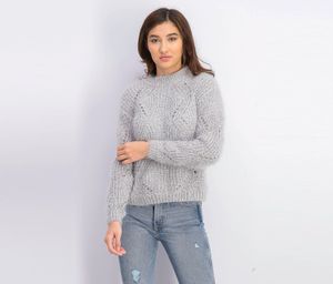 Womens Pointelle Chenille Sweater  Gray