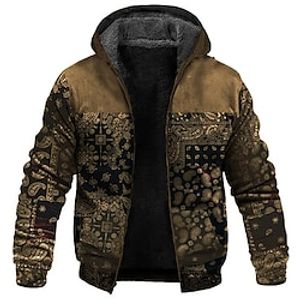 Men's Fleece Jacket Full Zip Hoodie Fleece Hoodie Sherpa Jacket Brown Hooded Graphic Prints Zipper Print Sports  Outdoor Daily Sports 3D Print Fleece Streetwear Designer Casual Winter Clothing Lightinthebox