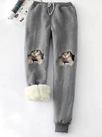 Casual Cat Print Plush Track Pants