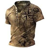 Men's T shirt Tee Henley Shirt Tee Graphic Anchor Compass Stand Collar Green Blue Pink Khaki 3D Print Plus Size Outdoor Daily Short Sleeve Button-Down Print Clothing Apparel Basic Designer Casual Big miniinthebox - thumbnail