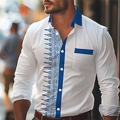 Floral Ethnic Men's Business Casual 3D Printed Shirt Wear to work Daily Wear Streetwear Spring Summer Turndown Long Sleeve Black White S M L 4-Way Stretch Fabric Shirt Lightinthebox