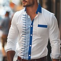Floral Ethnic Men's Business Casual 3D Printed Shirt Wear to work Daily Wear Streetwear Spring  Summer Turndown Long Sleeve Black White S M L 4-Way Stretch Fabric Shirt Lightinthebox