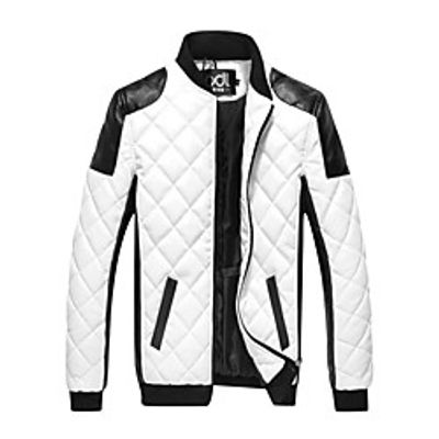 Men's Jacket Daily Fall Winter Regular Coat Stand Collar Regular Fit Basic Jacket Long Sleeve Color Block Patchwork White Black / Plus Size miniinthebox