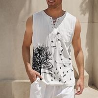 Graphic Tree Fashion Designer Casual Men's 3D Print Tank Top Vest Top Undershirt Sleeveless T Shirt for Men Daily Holiday Vacation T shirt White Navy Blue Khaki Sleeveless Crew Neck Shirt Summer Lightinthebox