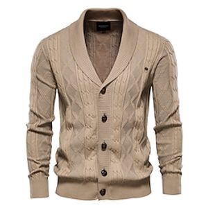 Men's Sweater Cardigan Sweater Sweater Jacket Ribbed Knit Cropped Button Knitted Pure Color V Neck Warm Ups Modern Contemporary Daily Wear Going out Clothing Apparel Fall  Winter Black Yellow M L XL miniinthebox