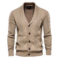 Men's Sweater Cardigan Sweater Sweater Jacket Ribbed Knit Cropped Button Knitted Pure Color V Neck Warm Ups Modern Contemporary Daily Wear Going out Clothing Apparel Fall  Winter Black Yellow M L XL miniinthebox - thumbnail