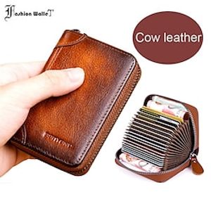Cow Leather Multi Function ID Credit Card Holder Money Bag Coin Purse 12/20 Cards Rfid Protection Wallets Vintage Thin Short miniinthebox