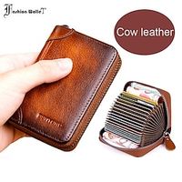 Cow Leather Multi Function ID Credit Card Holder Money Bag Coin Purse 12/20 Cards Rfid Protection Wallets Vintage Thin Short miniinthebox - thumbnail