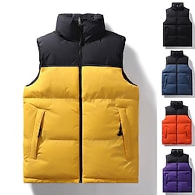 Men's Winter Coat Puffer Vest Quilted Vest Zipper Pocket Polyster Outdoor Date Casual Daily Regular Fashion Casual Warm Winter Color Block Black Yellow Blue Purple Puffer Jacket Lightinthebox
