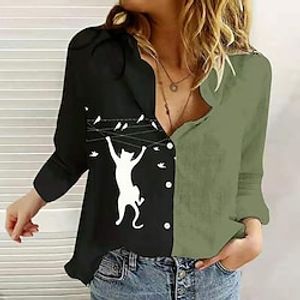 2021 Cross-Border AliExpress Wish Amazon Europe And The United States Hot Selling Colorblock Printing Lapel Long-Sleeved Shirt Women's Spot miniinthebox