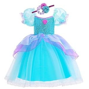 Little Mermaid Princess Fairytale Ariel Dress Outfits Flower Girl Dress Girls' Movie Cosplay Cute Cosplay Blue Dress Halloween Children's Day Lightinthebox
