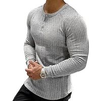 Men's T shirt Tee Henley Shirt Tee Top Plain Pit Strip Henley Street Vacation Long Sleeve Clothing Apparel Fashion Designer Basic miniinthebox