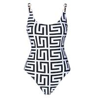 Women's Swimwear One Piece Bathing Suits Normal Swimsuit Tummy Control Printing Geometrical Geometic Printing Scoop Neck Beach Wear Vintage Style Bathing Suits Lightinthebox