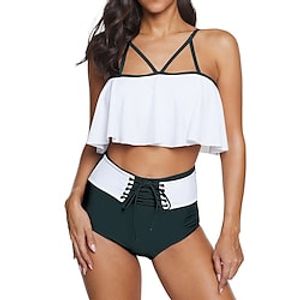 Women's Tankini Two Piece Swimsuit Bathing Suit Patchwork Swimwear Blue Black Breathable Quick Dry Comfortable Sleeveless - Swimming Surfing Beach Summer Plus Size Lightinthebox