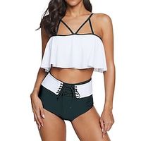 Women's Tankini Two Piece Swimsuit Bathing Suit Patchwork Swimwear Blue Black Breathable Quick Dry Comfortable Sleeveless - Swimming Surfing Beach Summer Plus Size Lightinthebox - thumbnail