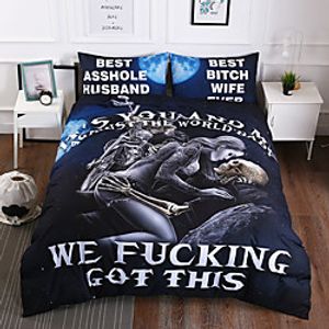Quilt Bedding Set-You and Me Skull Couple Twin Size Coverlet for All Season-Soft Microfiber Duvet Cover Bedspread (1 Duvet Cover  2 Pillow Shams) Lightinthebox