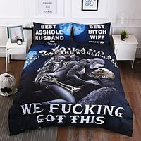 Quilt Bedding Set-You and Me Skull Couple Twin Size Coverlet for All Season-Soft Microfiber Duvet Cover Bedspread (1 Duvet Cover  2 Pillow Shams) Lightinthebox - thumbnail