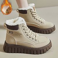 Women's Sneakers Boots Plus Size Platform Sneakers High Top Sneakers Outdoor Daily Fleece Lined Booties Ankle Boots Platform Round Toe Fashion Plush Casual Faux Leather Faux Fur Lace-up Solid Color Lightinthebox - thumbnail