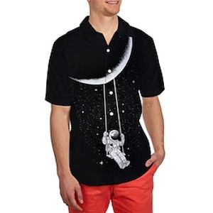 Men's Shirt Summer Hawaiian Shirt Astronaut Graphic Prints Turndown Black Street Casual Short Sleeves Button-Down Print Clothing Apparel Tropical Sports Streetwear Designer Lightinthebox