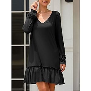 Women's Casual Dress Shift Dress Pleated Dress Plain Ruched Ruffle V Neck Mini Dress Basic Mature Outdoor Daily Long Sleeve Regular Fit Black Purple Orange Summer Spring S M L XL Lightinthebox