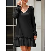 Women's Casual Dress Shift Dress Pleated Dress Plain Ruched Ruffle V Neck Mini Dress Basic Mature Outdoor Daily Long Sleeve Regular Fit Black Purple Orange Summer Spring S M L XL Lightinthebox - thumbnail