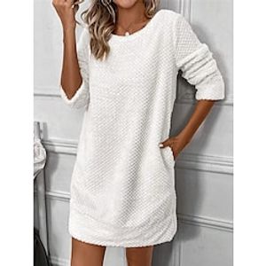 Women's Sweatshirt Dress Mini Dress Warm Daily Outdoor Vacation Going out Crew Neck Pocket Pure Color Regular Fit White S M L XL XXL Lightinthebox