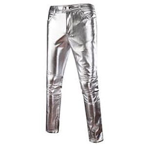 Men's Joggers Trousers Faux Leather Pants Casual Pants Pocket Solid Color Comfort Breathable Holiday Club Streetwear Sports Fashion Silver Gold Micro-elastic miniinthebox
