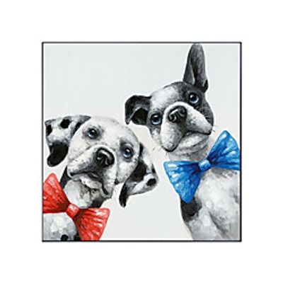 Oil Painting Handmade Hand Painted Wall Art Modern Abstract Style  Animal Cartoon Cute Two Puppies  Home Decoration Decor Rolled Canvas No Frame Unstretched Lightinthebox