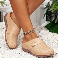 Women's Mules Boho Bohemia Beach Platform Sandals Height Increasing Shoes Vacation Beach Summer Buckle Platform Round Toe Elegant Bohemia Vacation Faux Leather Loafer Brown Beige Lightinthebox