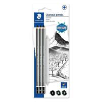 Staedtler Mars Lumograph Charcoal 100C Pencils + Blender (Pack Of 4) - thumbnail