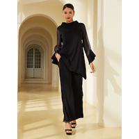 Modal Flare Cuff Blouse Chiffon Pants Set - thumbnail