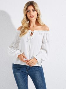 YOINS White Tie-up Design Off The Shoulder Shirt