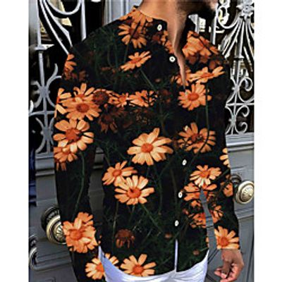 Men's Shirt 3D Print Floral Turndown Street Casual Button-Down Print Long Sleeve Tops Casual Fashion Comfortable Yellow / Spring / Summer miniinthebox