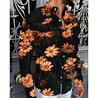 Men's Shirt 3D Print Floral Turndown Street Casual Button-Down Print Long Sleeve Tops Casual Fashion Comfortable Yellow / Spring / Summer miniinthebox - thumbnail