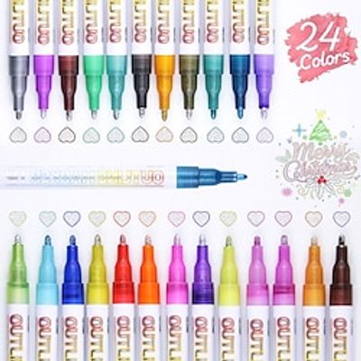 2024 New Glitter Gel Double Line Outline Pen, Self Outline Metallic Marker Pens, Sparkle Markers Colorful Art Pens for Writing, Christmas Greeting Card, DIY Crafts Lightinthebox