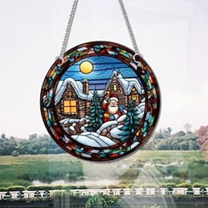 Christmas Santa Claus Snow House Suncatcher Window Ornament miniinthebox