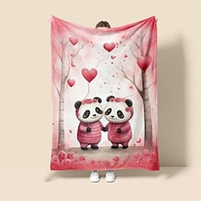 Valentine'S Day Panda In Love Pattern Super Soft Throw Blanket Flannel Blanket And Sherpa Fleece Blanket Novelty Warm 3D Printed All Seasons Room Decor Gifts Big Blanket Lightinthebox