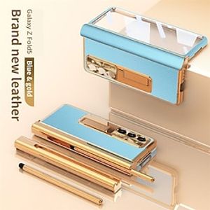 Phone Case For Samsung Galaxy Z Fold 5 Z Fold 4 Z Fold 3 Back Cover with Stand and Screen Protector Pencil Holder PC Metal PU Leather miniinthebox