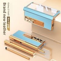 Phone Case For Samsung Galaxy Z Fold 5 Z Fold 4 Z Fold 3 Back Cover with Stand and Screen Protector Pencil Holder PC Metal PU Leather miniinthebox - thumbnail