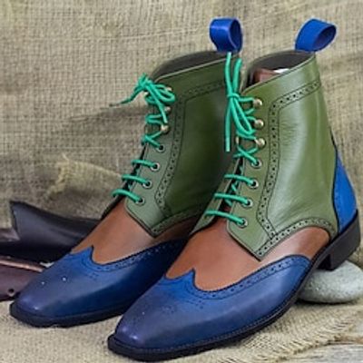 Men's Boots Retro Formal Shoes Dress Shoes Walking British Daily PU Warm Massage Height Increasing Booties / Ankle Boots Lace-up Green / Blue Fall Winter miniinthebox