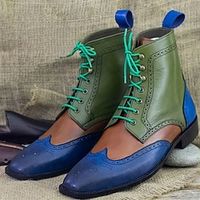 Men's Boots Retro Formal Shoes Dress Shoes Walking British Daily PU Warm Massage Height Increasing Booties / Ankle Boots Lace-up Green / Blue Fall Winter miniinthebox