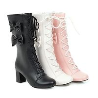 Women's Boots Strappy Heels Lolita Wedding Party Christmas Block Heel Elegant Cute Faux Leather Black White Pink Lightinthebox - thumbnail