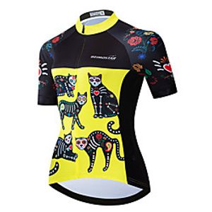 21Grams Women's Short Sleeve Cycling Jersey Summer Spandex Polyester Yellow Cat Bike Jersey Top Mountain Bike MTB Road Bike Cycling Quick Dry Moisture Wicking Breathable Sports Clothing Apparel miniinthebox