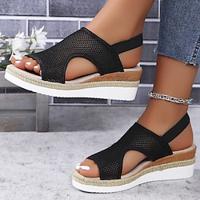 Women's Sandals Boho Bohemia Beach Wedge Sandals Comfort Shoes Daily Beach Platform Peep Toe Casual Comfort Minimalism Mesh Cloth Loafer Black Lightinthebox - thumbnail