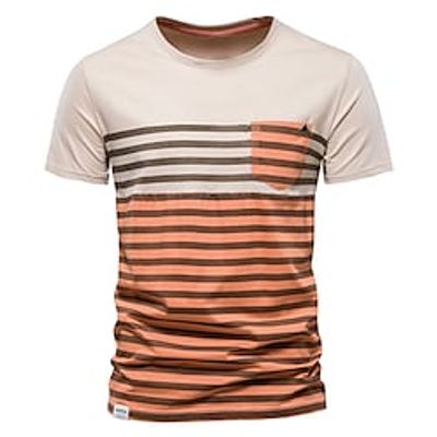 Men's T shirt Tee Tee Graphic Stripe Crew Neck Clothing Apparel 3D Print Daily Wear Vacation Short Sleeve Pocket Print Fashion Casual Lightinthebox
