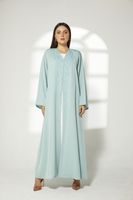 Moistreet Turquoise Korean Nida Embroidered Abaya (XS, S, M, L, XL, XXL)