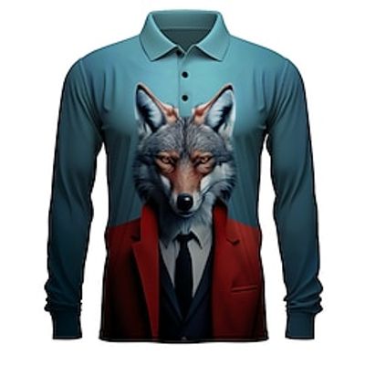 Wolf Men's Casual Print 3D Golf Polo Outdoor Casual Daily Streetwear Polyester Long Sleeve Turndown Polo Shirts Black Blue Fall  Winter S M L Micro-elastic Lapel Polo Lightinthebox