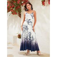 Satin Building Print Tie Maxi Dress