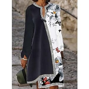 Women's Print Dress Gray Long Sleeve Butterfly Print Winter Fall V Neck Stylish Modern Fall Dress 2022 S M L XL 2XL 3XL  Winter Dress Lightinthebox